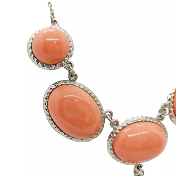 Women's Necklace Orange Tear Drop Oval Silver Tone Lucid Bubble Statement - Picture 3 of 6